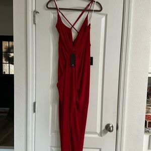 Women's Ruched Wrap Slit Hem Sleeveless Spaghetti Strap Midi Bodycon Dress